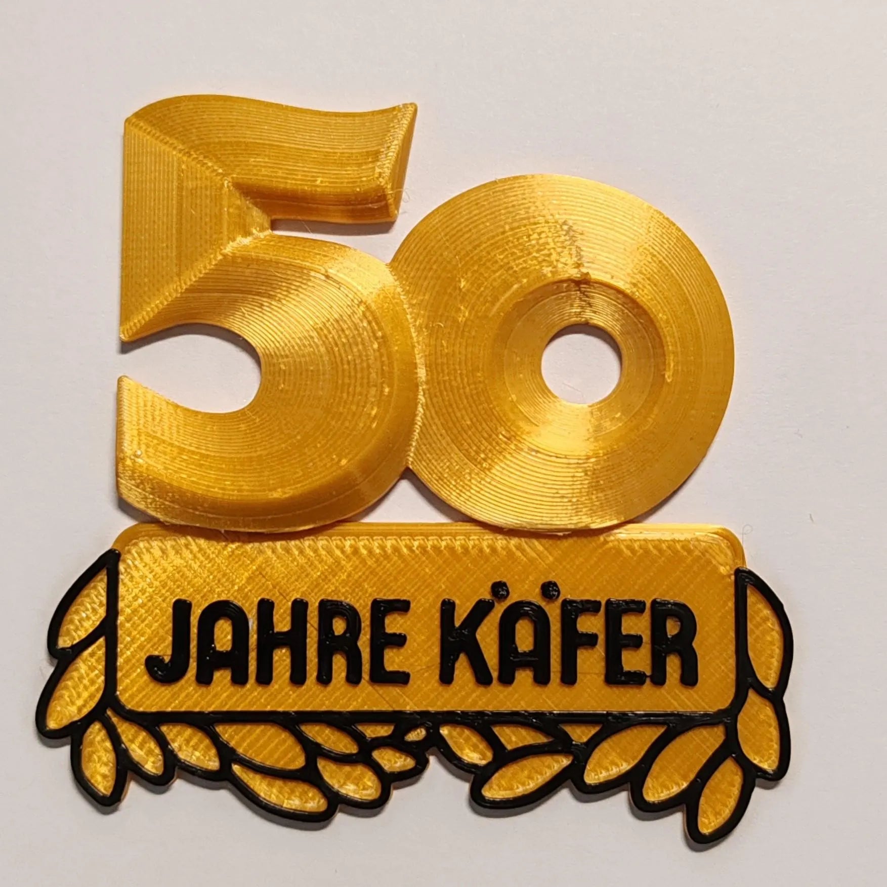 VW Käfer 50, 60, 70, 80, 90 Jahre Emblem, 3D Druck, Oldtimer, Jubi, Geschenk, Gold oder Grau