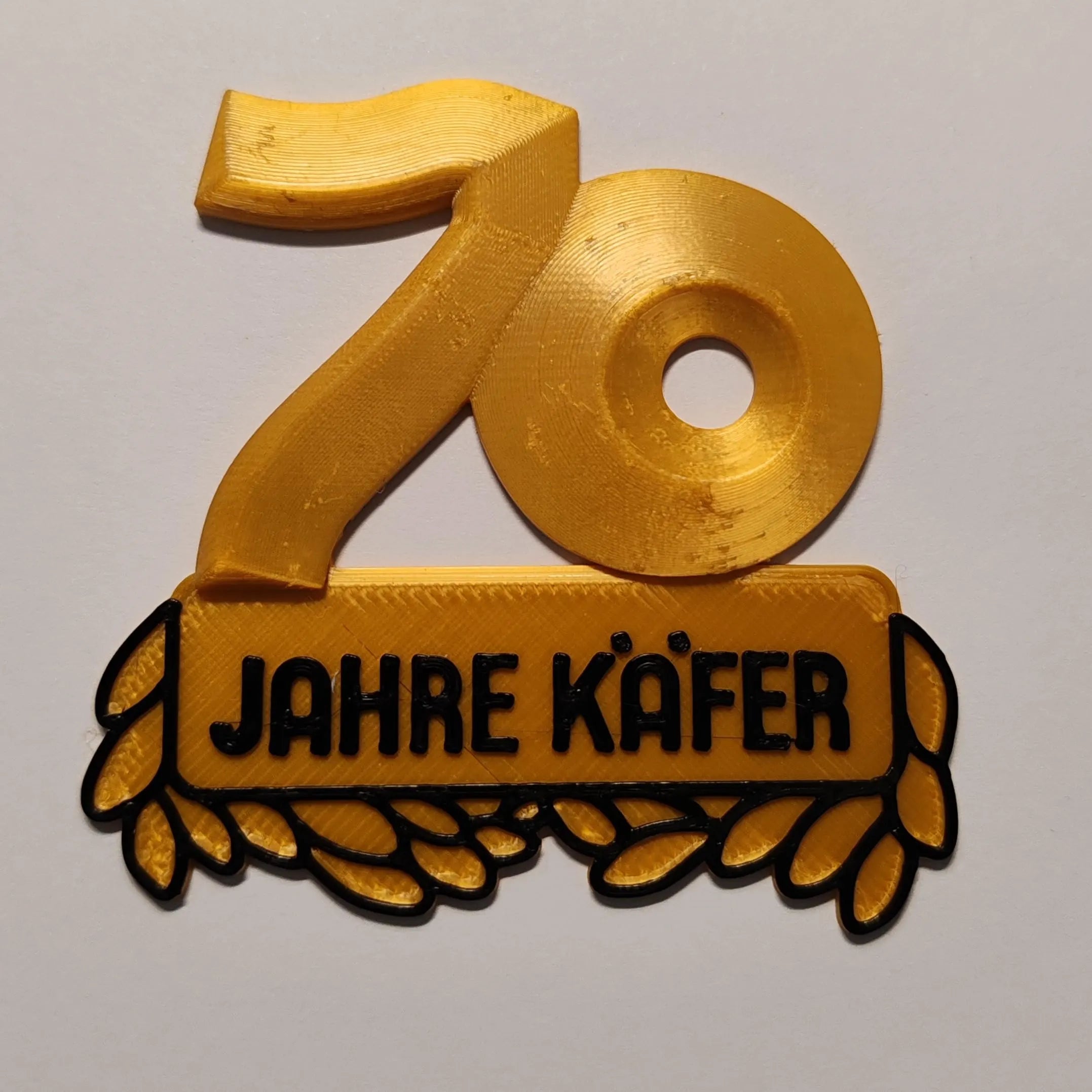 VW Käfer 50, 60, 70, 80, 90 Jahre Emblem, 3D Druck, Oldtimer, Jubi, Geschenk, Gold oder Grau