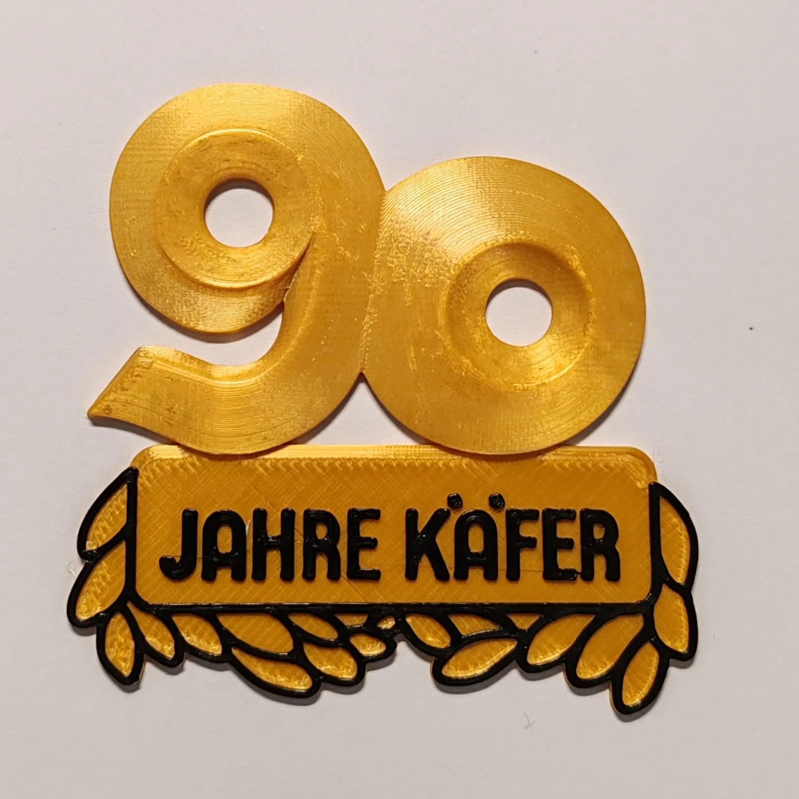 VW Käfer 50, 60, 70, 80, 90 Jahre Emblem, 3D Druck, Oldtimer, Jubi, Geschenk, Gold oder Grau