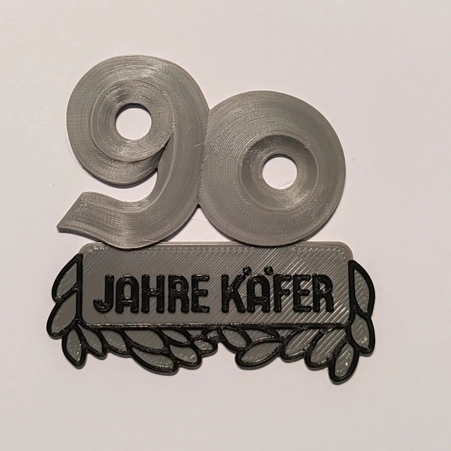 VW Käfer 50, 60, 70, 80, 90 Jahre Emblem, 3D Druck, Oldtimer, Jubi, Geschenk, Gold oder Grau