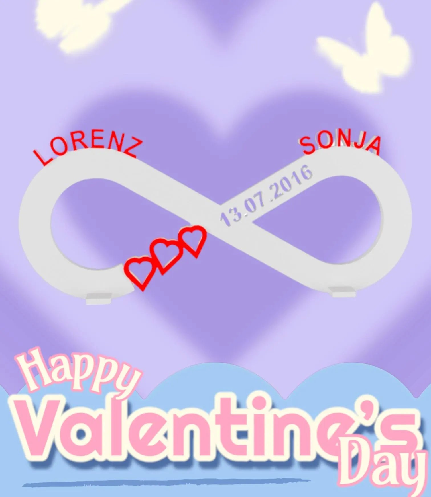 Valentinstag, Jahrestag, Hochzeitstag, Geschenk, Unendlichkeitszeichen für Paare - personalisiert mit Namen und Datum