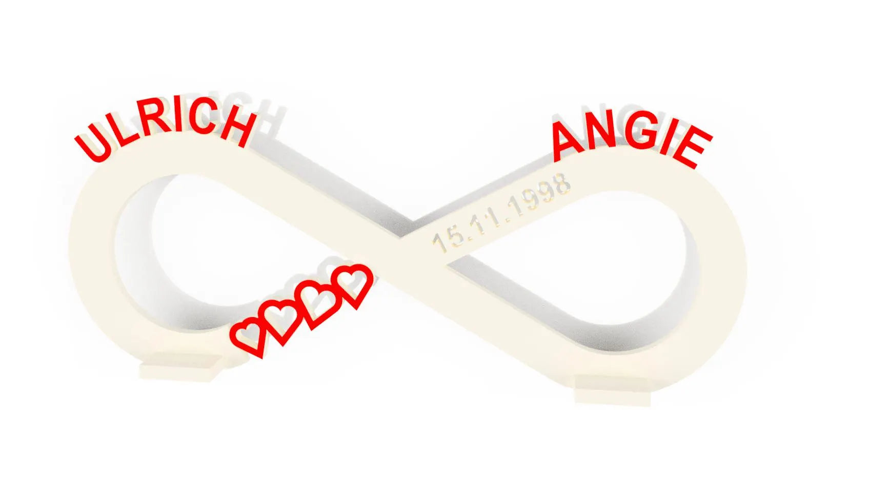 Valentinstag, Jahrestag, Hochzeitstag, Geschenk, Unendlichkeitszeichen für Paare - personalisiert mit Namen und Datum
